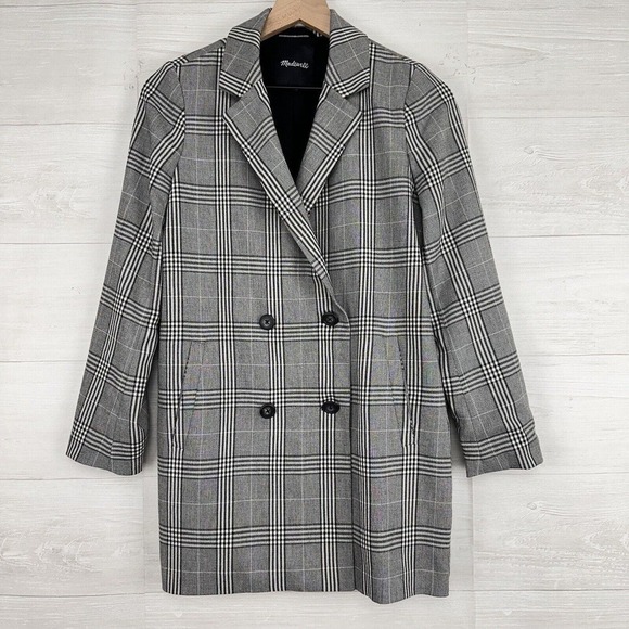 Madewell Caldwell Double-Breasted Blazer in Menswear Plaid Women Size XS Gray - Picture 2 of 16